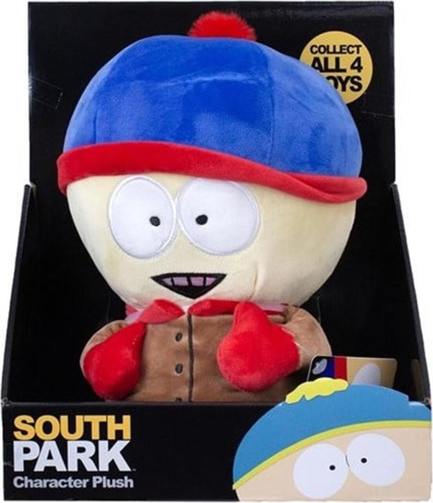 A plush toy of Stan Marsh from South Park, displayed in its retail packaging.