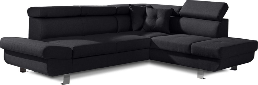 Best Möbel Lisbona, Ecksofa rechts mit Schlaffunktion, 5-Sitzer, mit Kopfstützen , Schwarz