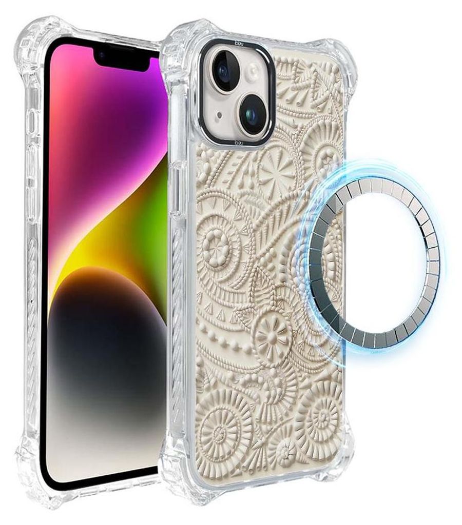 Schutzhülle für das iPhone 14 Plus, MagSafe-kompatibel, verstärkte Ecken, transparente Seiten, Sanddekoration