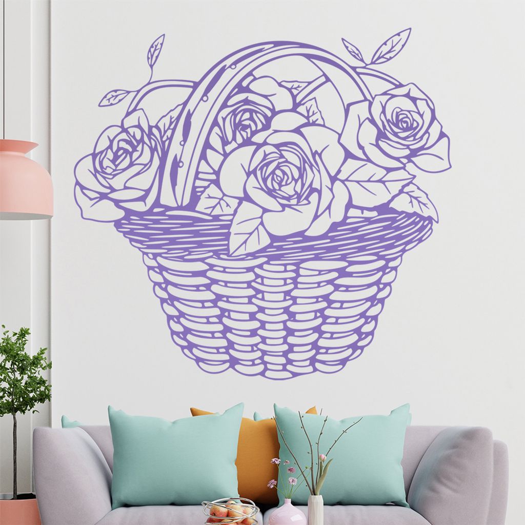 Rosen - Korb - Blumenstrauß Wandtattoo in 6 Größen - Wandaufkleber Wall Sticker - Dekoration, Küche, Wohnzimmer, Schlafzimmer, Badezimmer