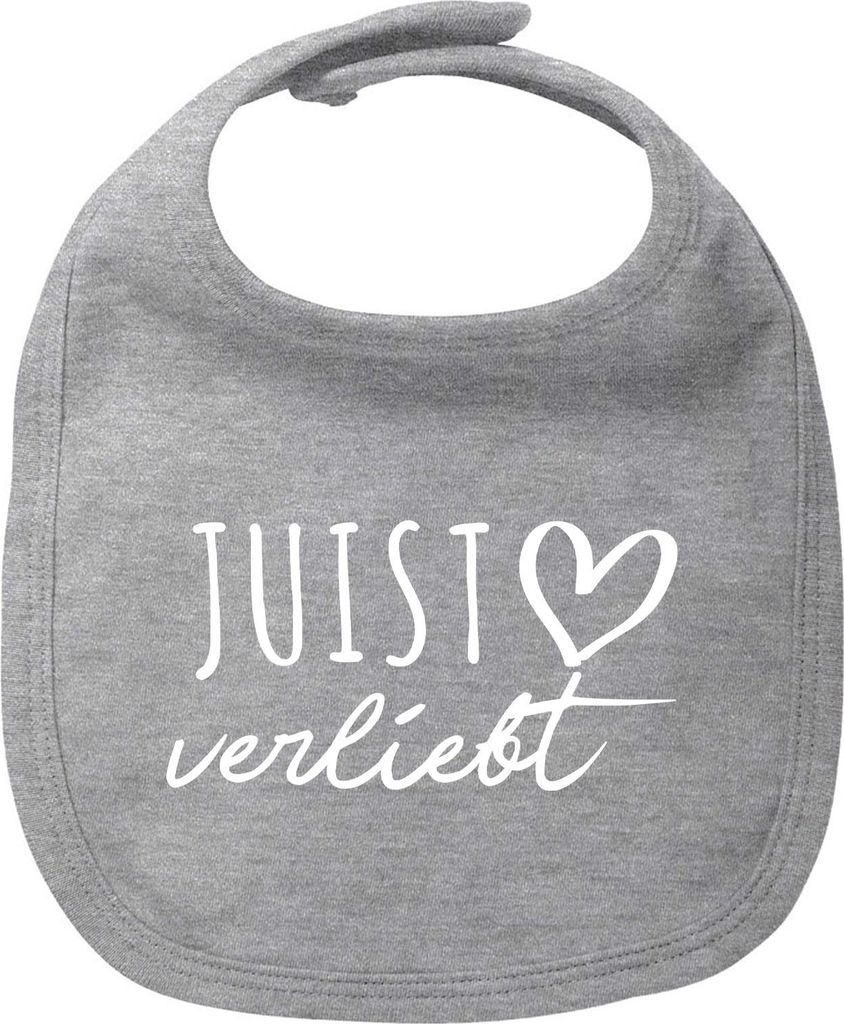Huuraa Baby Lätzchen Juist verliebt Heather Grey Klettverschluss Baumwolle Latz Geschenkidee