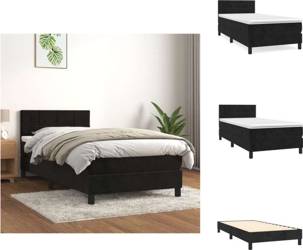 vidaXL Boxspringbett mit Matratze Schwarz 90x200 cm Samt - Betten & Bettgestelle