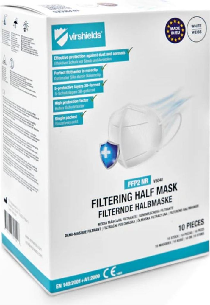 FFP2 Atemschutzmaske VIRSHIELDS, 5-lagig, antiviral, weiß – Produktbild 