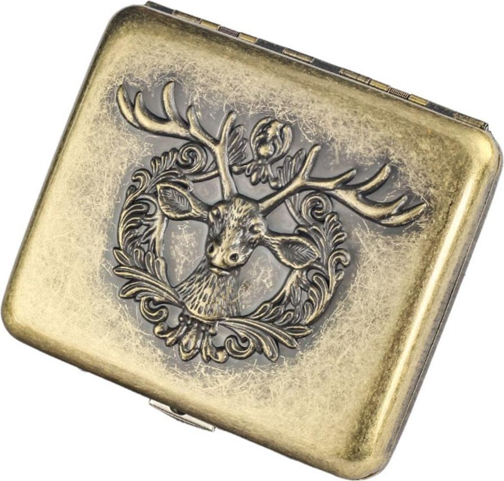 INF Antike Bronze Zigarettenetui mit Hirschdesign - Für 20/22 Zigaretten