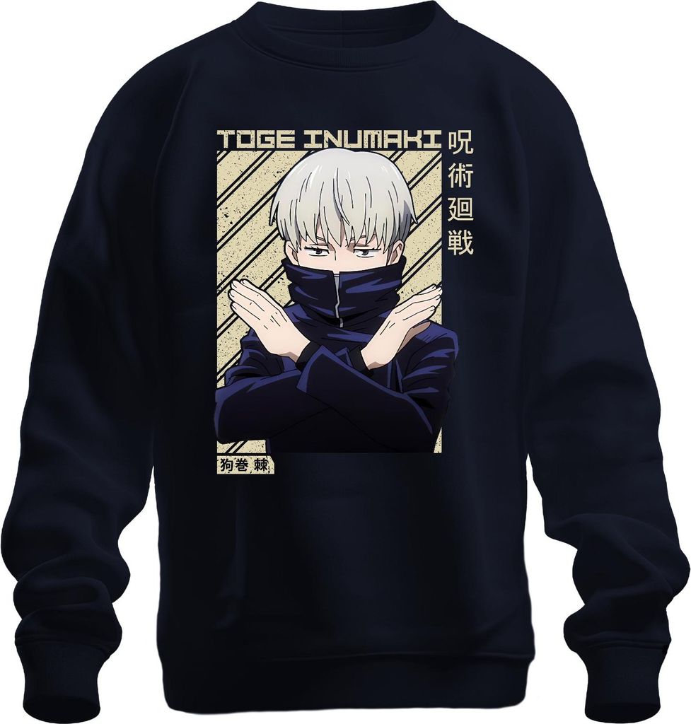 Toge Inumaki Jujutsu Kaisen Anime Geschenk Cosplay Silberhaar Uni Sweatshirt Pullover, Navy, 3XL