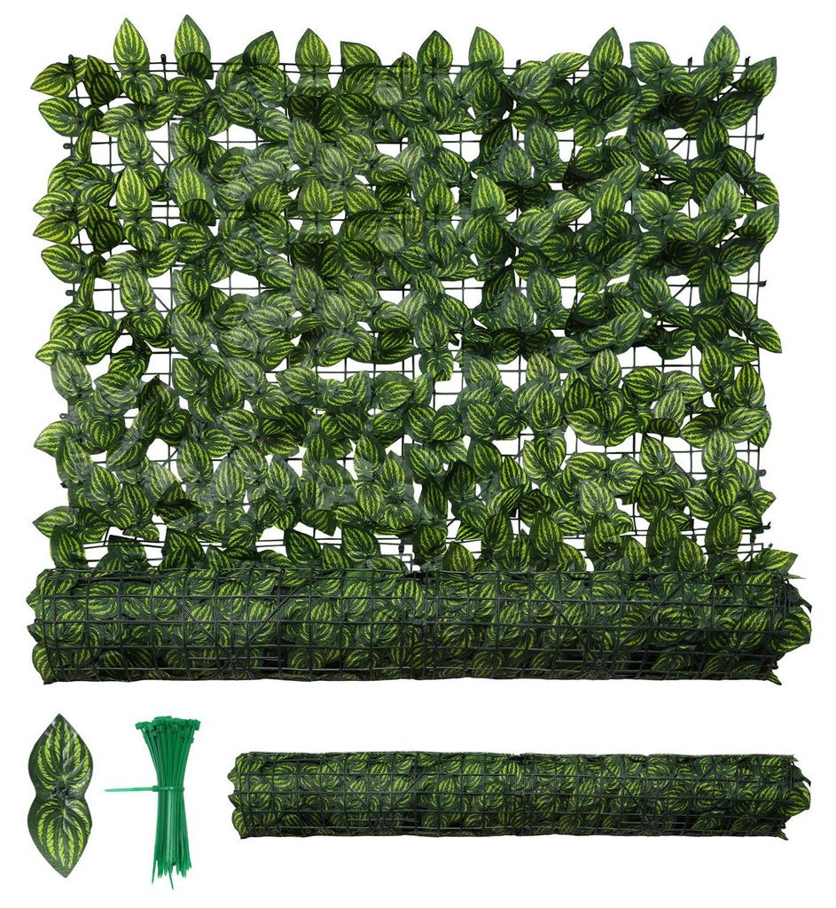 Vigevee Künstliche Hecke Sichtschutzhecke Terrasse Wanddekoration Wanddekoration Wassermelonenblätter 300 x 100 cm