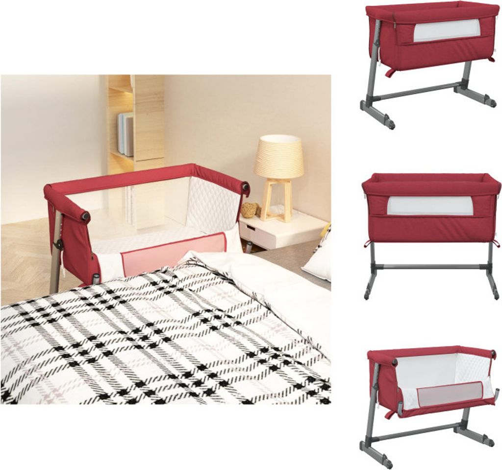 vidaXL Babybett mit Matratze Rot Leinenstoff - Baby- & Kleinkinderbetten