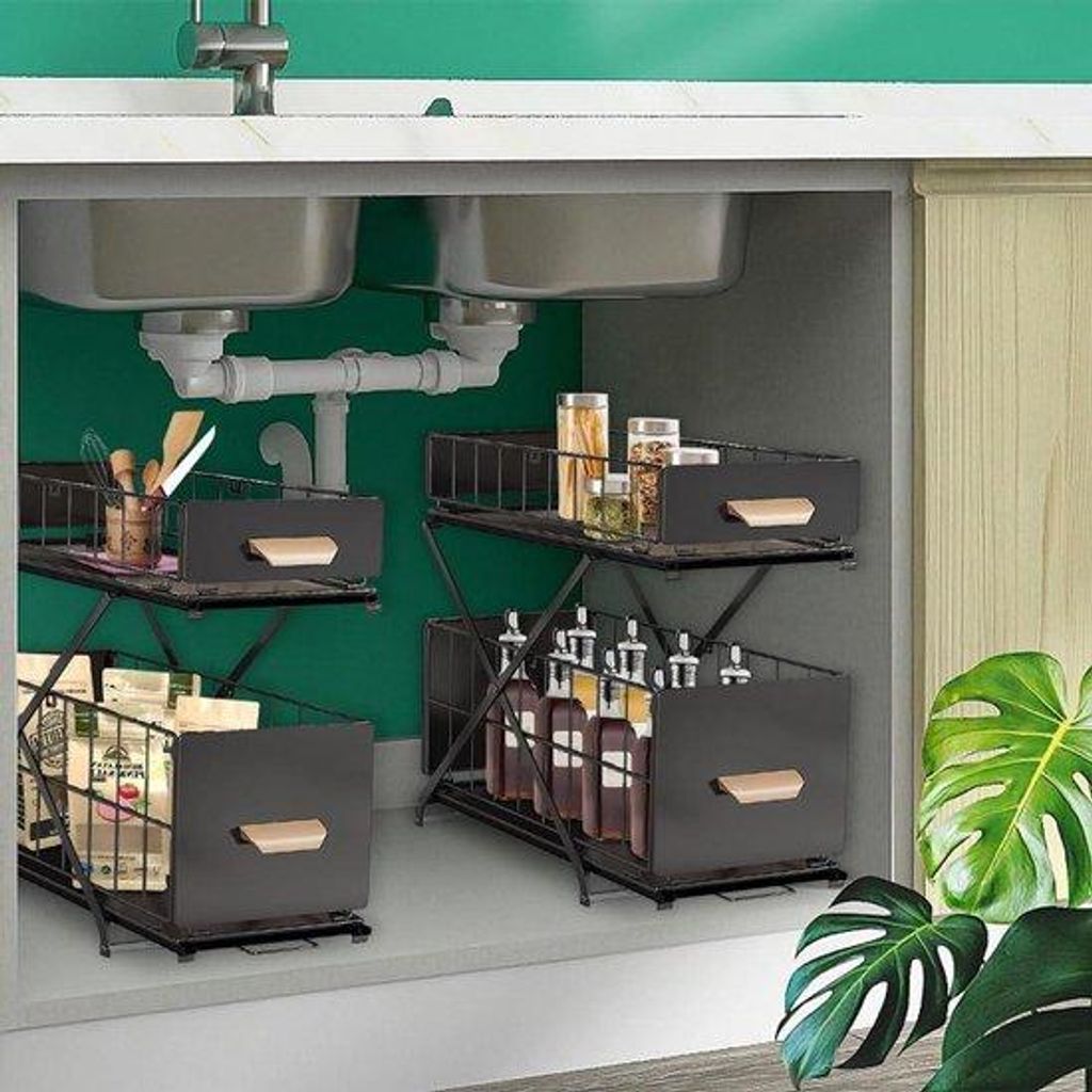 Küchen-Regal-System - Ausziehbarer Ladeboden - Küchen-Ordnungs-System - Kleiderschrank mit Auszug - Abmessungen 27x36x28 cm - Hochglanzschwarz