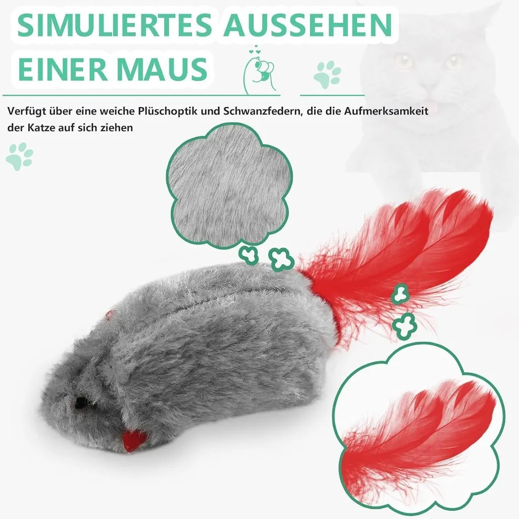 Set de 2 souris interactives pour chat avec couineur et queue à ressort - 5