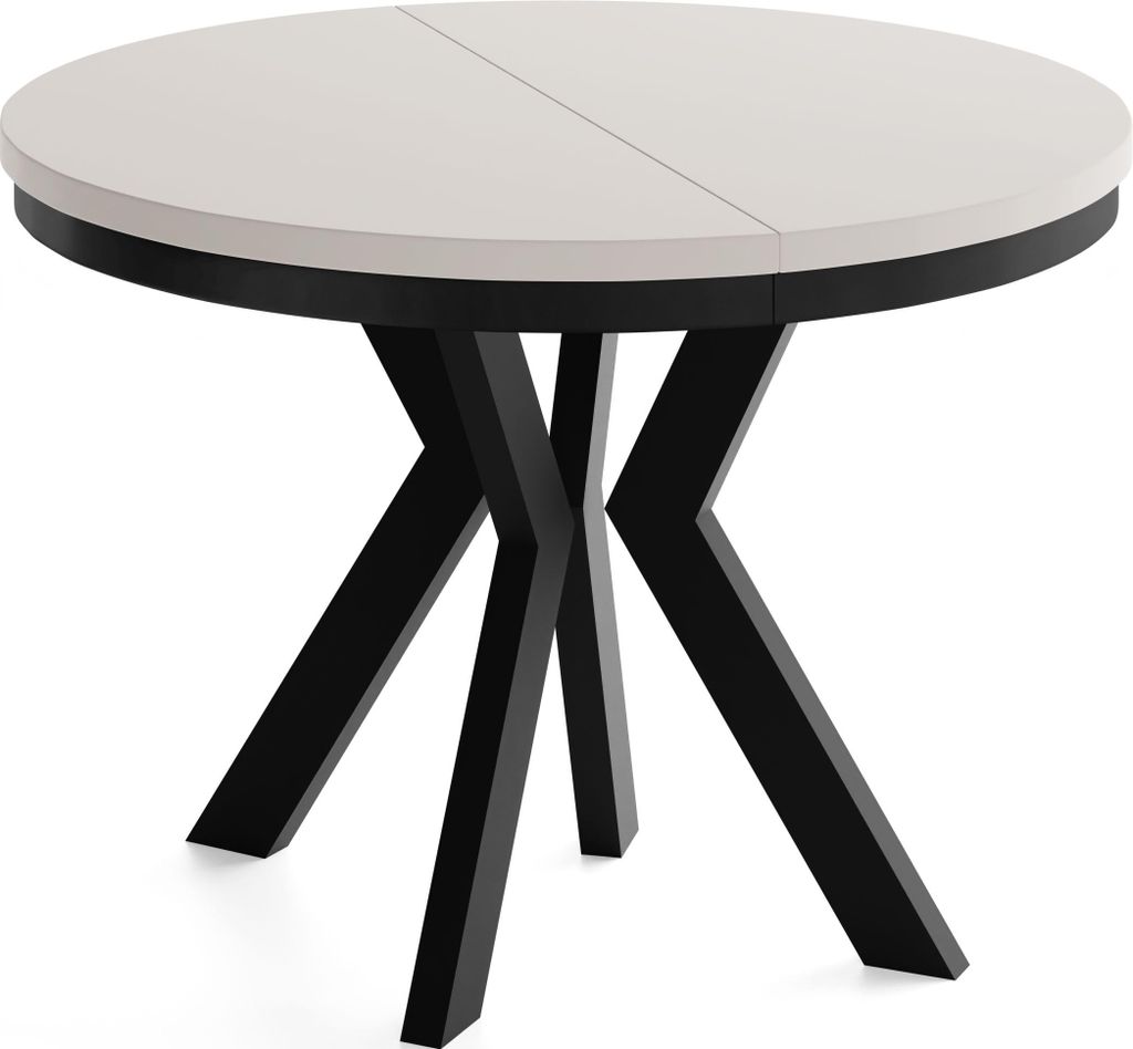 Runder Esstisch Ausziehbar 80-130 cm – Verlängerbar, für 4-6 Personen mit Schwarzen Holzbeinen & Metallring – Tisch für Wohnzimmer & Esszimm...
