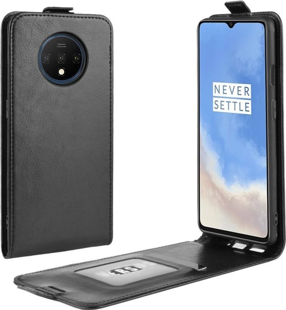 Flip Case Handyhülle für OnePlus 7T Vertikal Schutzhülle Tasche Cover Schwarz Bumper Smartphone Kartensteckplatz-Kreditkarte-Geldscheine EC-Kart...