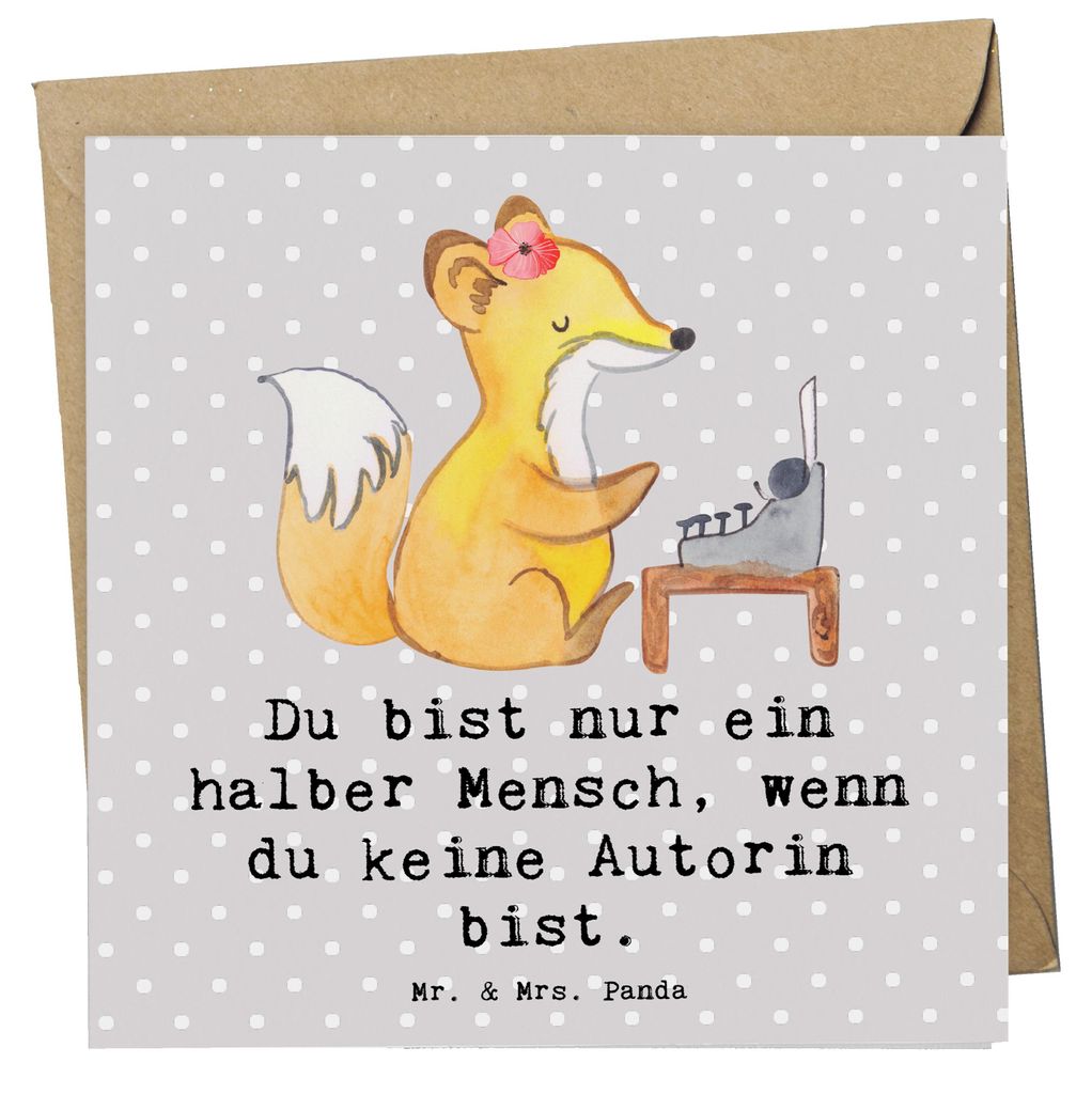 Mr. & Mrs. Panda Grußkarte Autorin Herz - Grau Pastell - Geschenk, Spruch, Buchladen, Buchhandlung, Glückwunschkarte, Klappkarte, faltkarte, Lust...