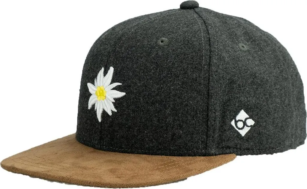 Casquette snapback grise avec broderie Edelweiss style montagnard