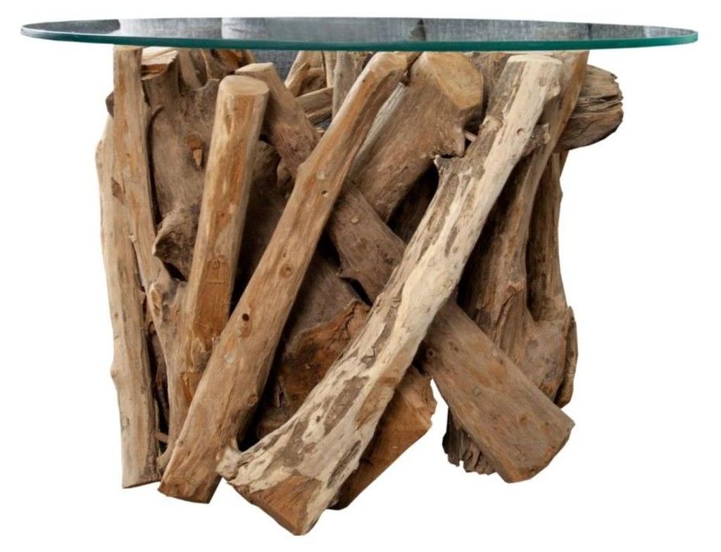 ARBOREA runder Couchtisch 70 cm – Couchtisch aus Teakholz mit gehärteter Glasplatte
