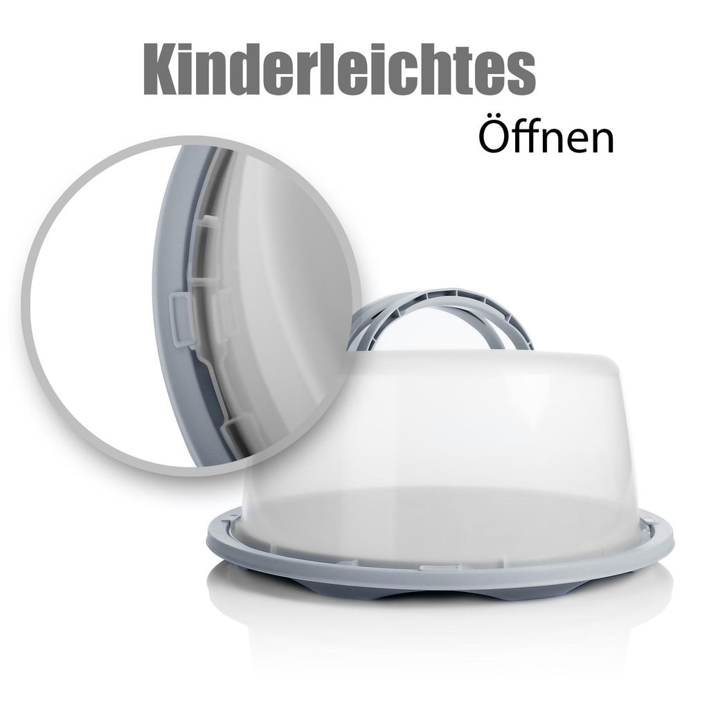 BigDean Kuchen Transportbox Rund in Pastell Grau – mit