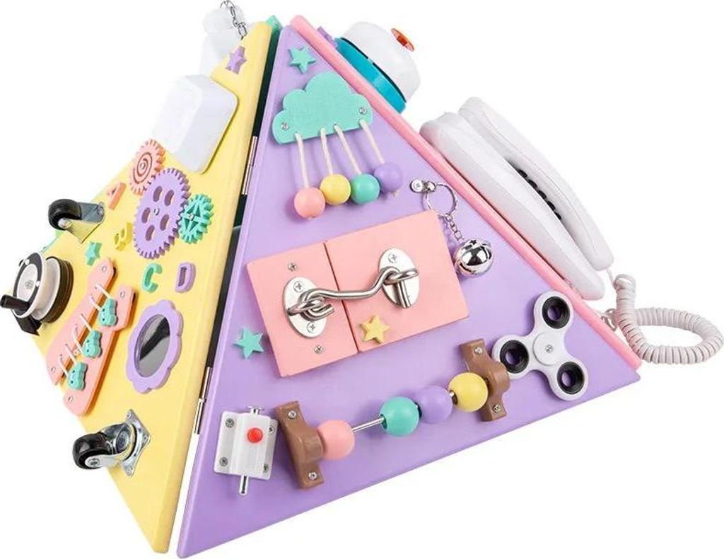 Montessori Aktivitätsboard - Pyramiden Busy Board - Motorik Lernspielzeug - Feinmotorik & Alltagsfähigkeiten - Kinder 3-6 Jahre - Mehrfarbig