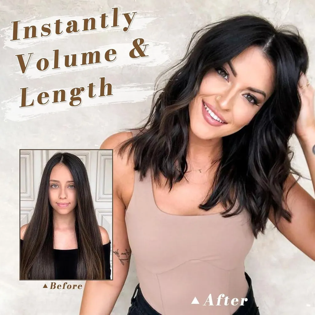 Extensions cheveux 35cm ondulé brun système 5 clips pose invisible