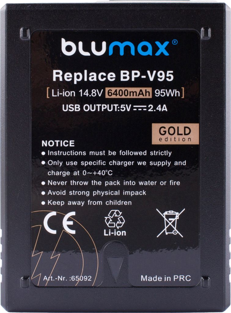 Blumax Akku | für Sony BP-V95 Digitalkamera | Kapazität 6400mAh |Spannung 14,8Volt | Video- und Kamerazubehör