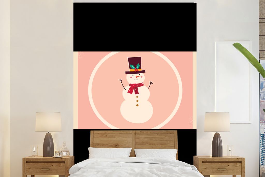 MuchoWow Fototapete für Wohnzimmer oder Schlafzimmer Wandtapete Vinyl Motivtapete Schneemann - Zitate - Weihnachten - Frohe Weihnachten - Rosa -...