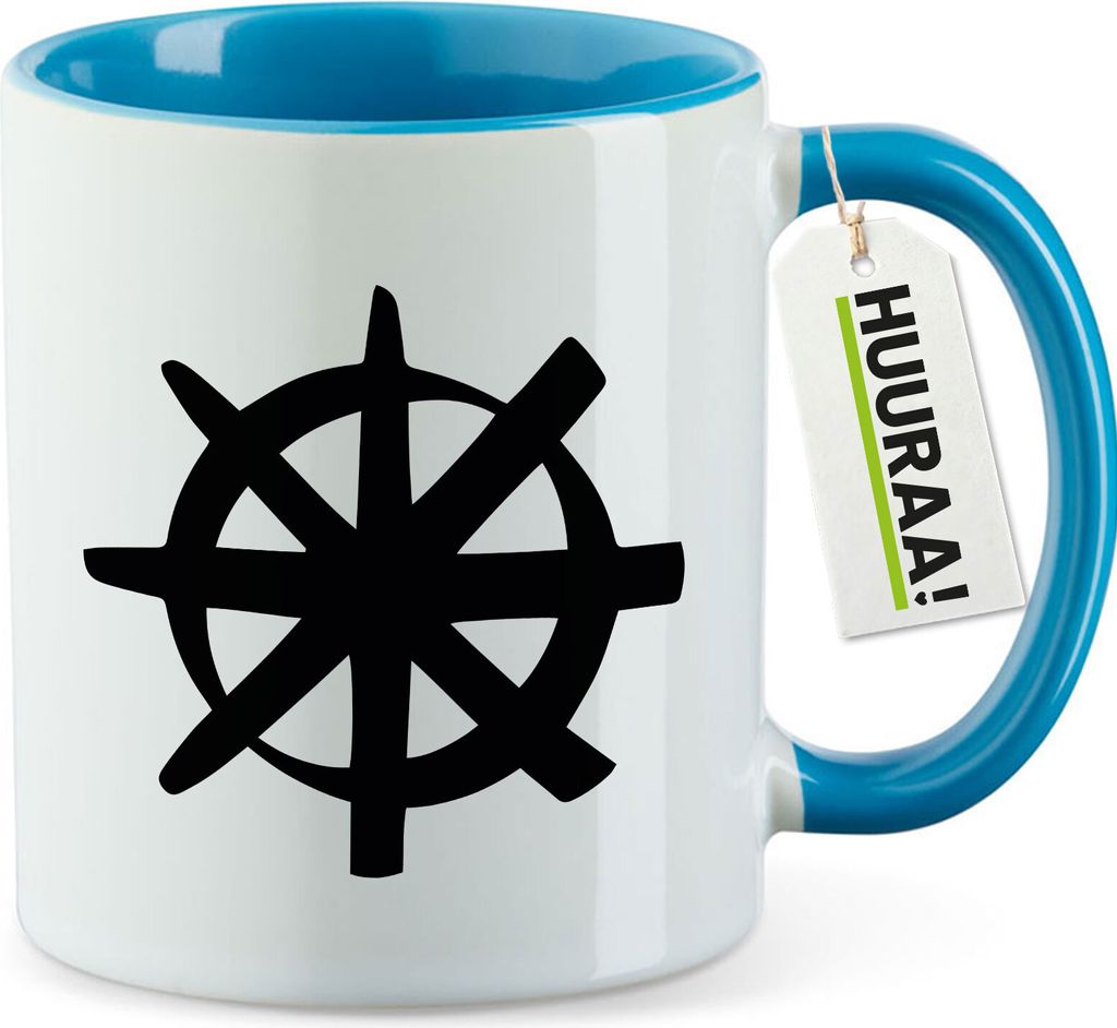 Huuraa Kaffeetasse Dharma Rad Yoga 330ml Blau Keramik Kaffeebecher Geschenkidee
