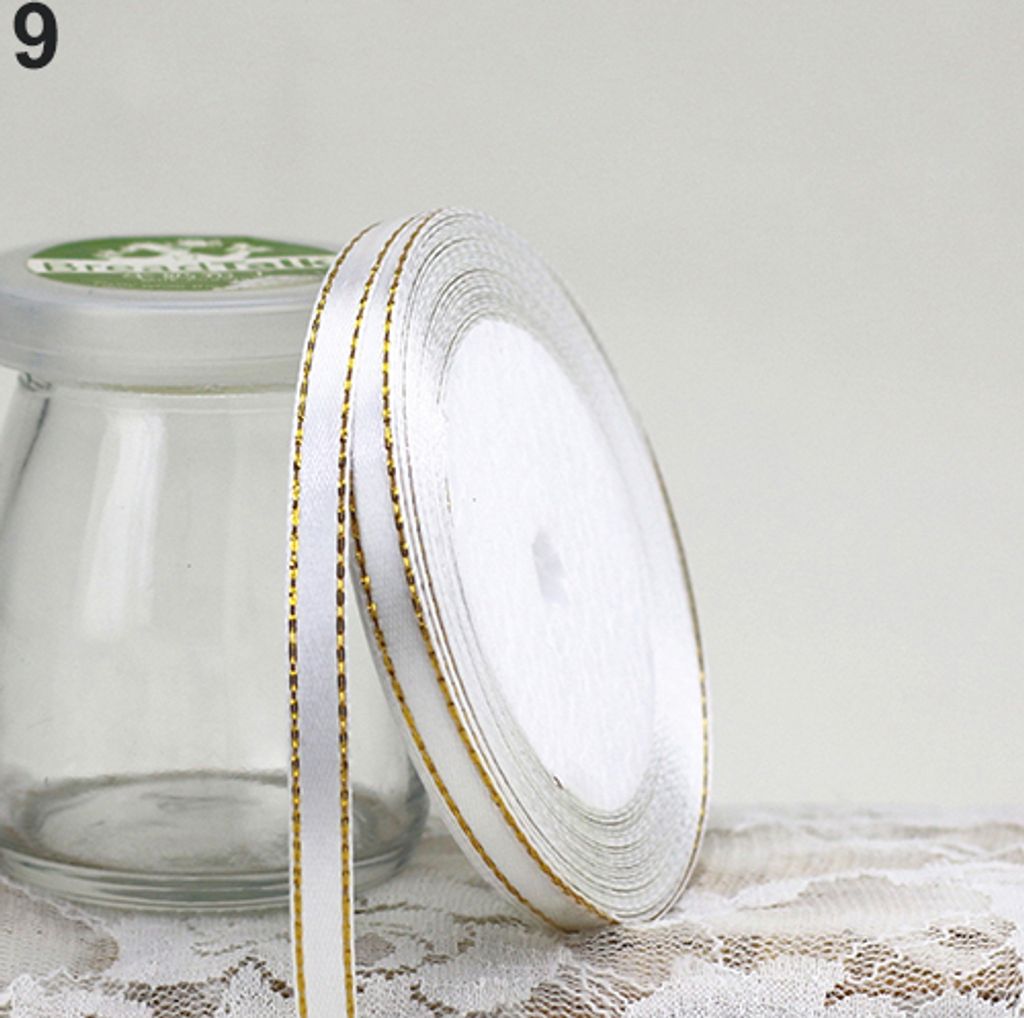 1 Roll 25 Yard 6 mm breit goldener Ton randte Fleckenbänder Hochzeitsgeburtstagdekoration-Weiß