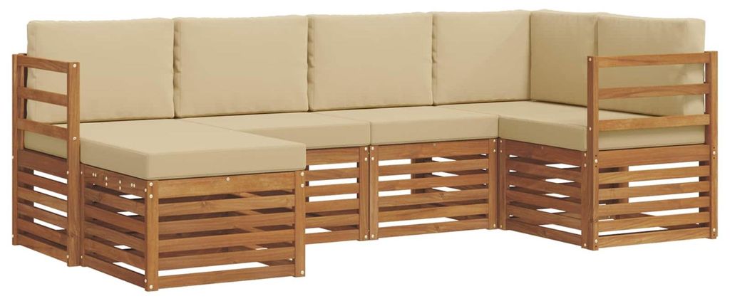 vidaXL Ecksofa Set mit Kissen 6 pcs Natur und Beige Massivholz Akazie