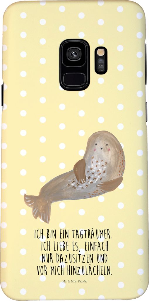 Mr. & Mrs. Panda Samsung Galaxy S9 Handyhülle Robbe Lachen - Gelb Pastell - Geschenk, Ostsee, Handy Schutzhülle, Hülle, Cover, Lustige Sprüche,...