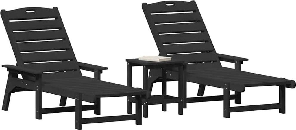vidaXL Sonnenliege 3 pcs Schwarz Polyethylen