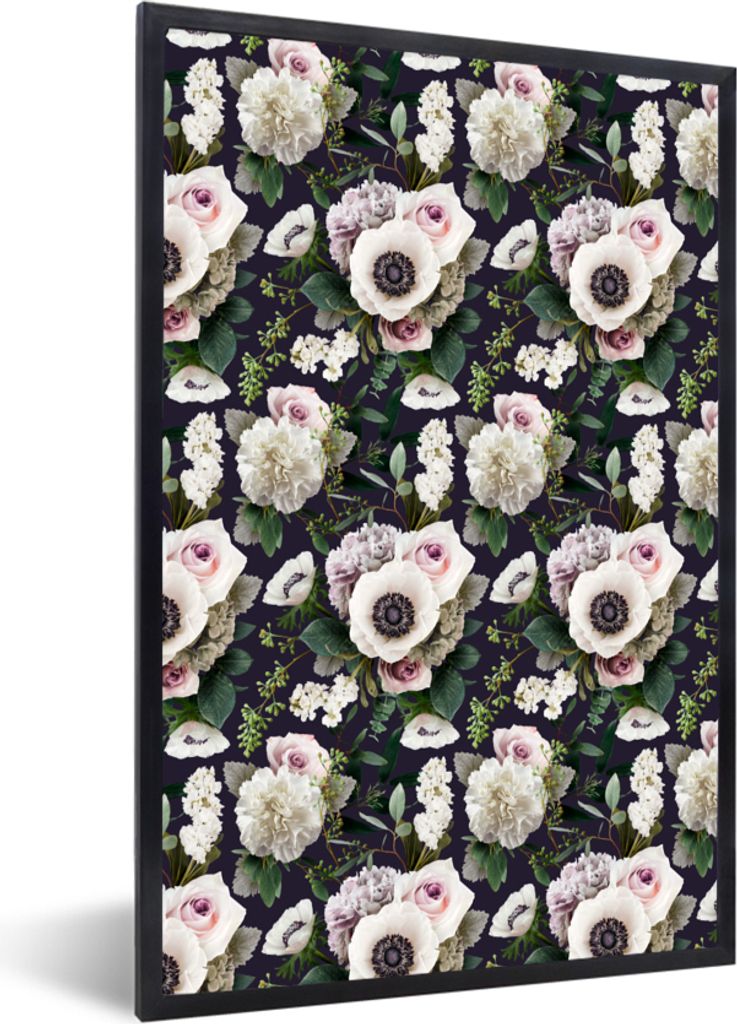 MuchoWow MuchoWow Gerahmtes Poster Blumen - Anemone - Collage 20x30 cm - Poster mit zchwarzem Bilderrahmen - Drucken - Bilder Poster im Rahmen