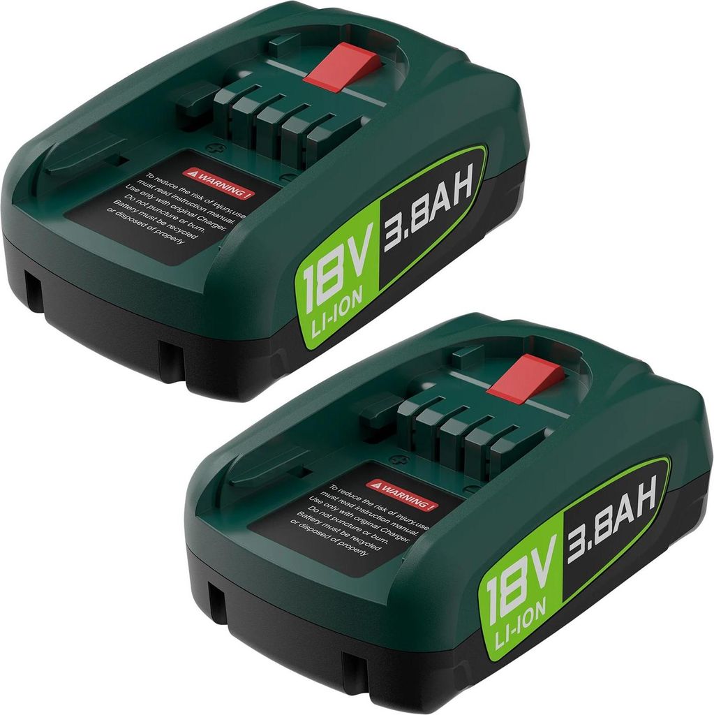 Ersatzakku für Elektrowerkzeuge - PBA 18V Li-Ion - 2er Pack 3800 mAh - 18650 Zellen - Für Gartenwerkzeuge - Ohne Ladegerät - Beige