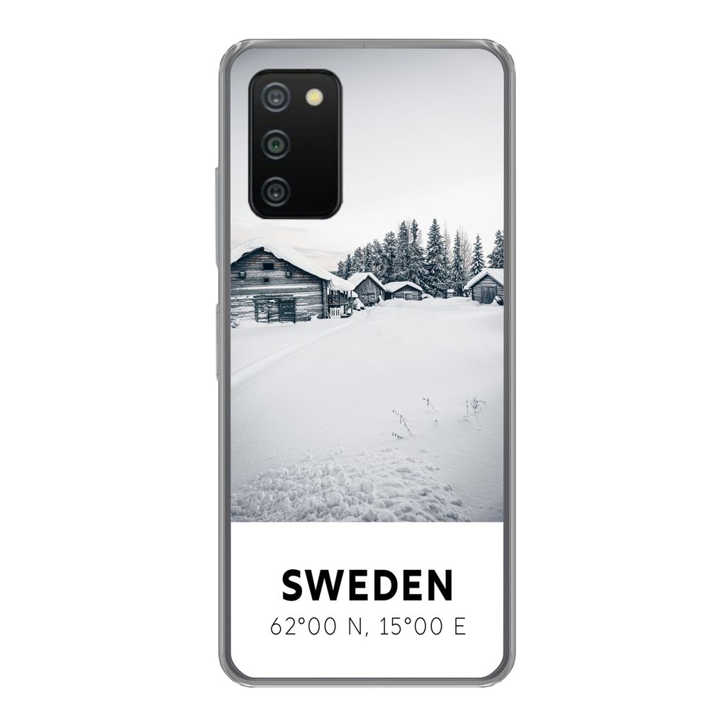 MuchoWow Handyhülle Schutzhülle Hülle für Samsung Galaxy A03s Schweden - Schnee - Bäume Silikon Softcase Handy Hülle - Schutz