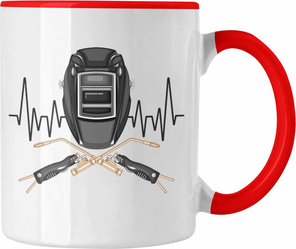 Trendation - Schweißen Herzschlag Tasse Geschenk für Schweißer Schlosser Hobby Geschenkidee (Rot)