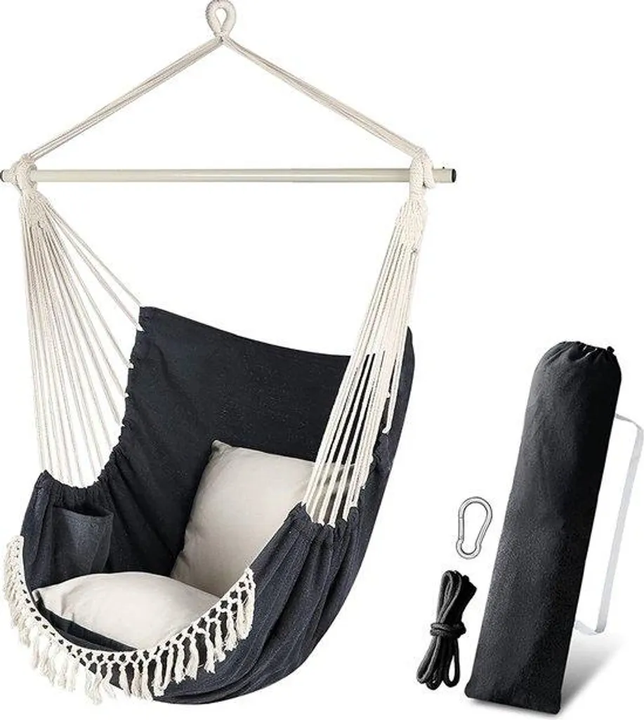 Chaise hamac suspendue en macramé avec coussins pour salon et patio