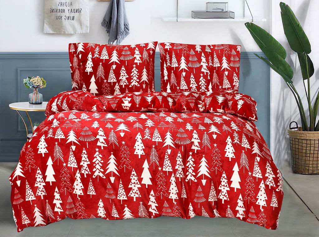 Bettwäsche 135x200 Weihnachtsbäume Winter Warme Bettbezug-Set mit Kissenbezug 2teilig mit Reißveschluss Kuschelige Plüsch Fleece Kuschelbettwä...