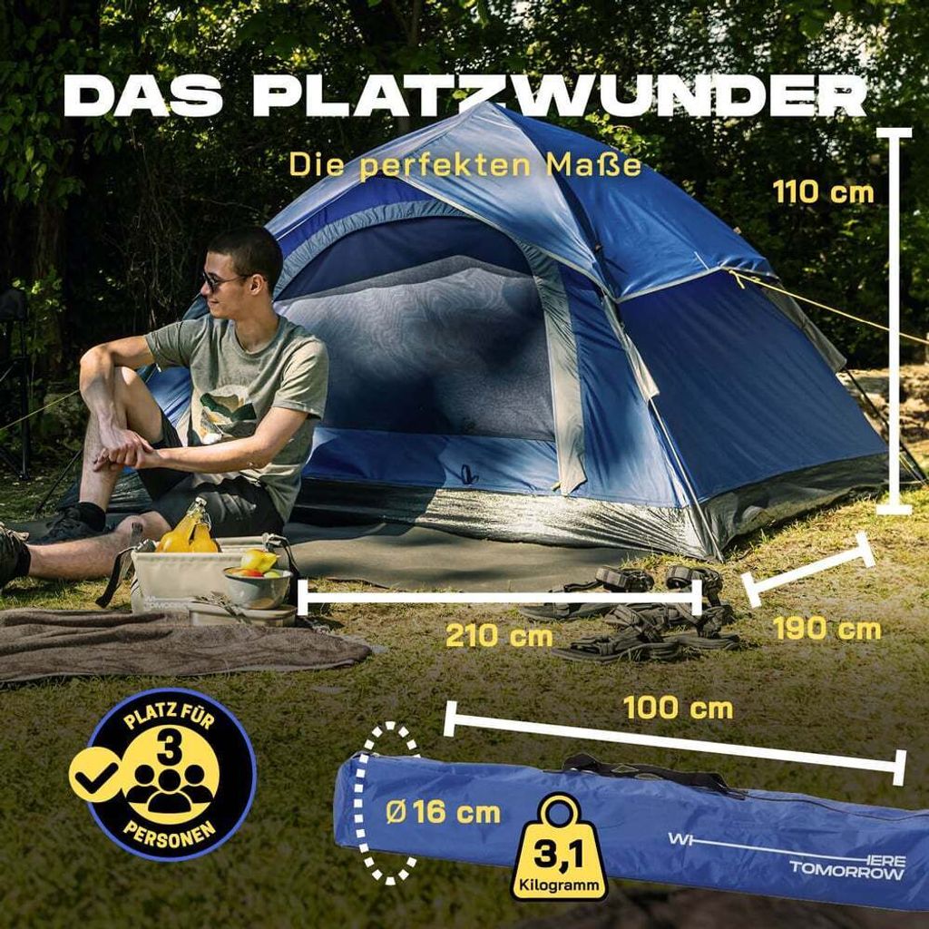Where Tomorrow Pop Up Wurfzelt für 3 Personen - 215 x 195 x Produktbild 2