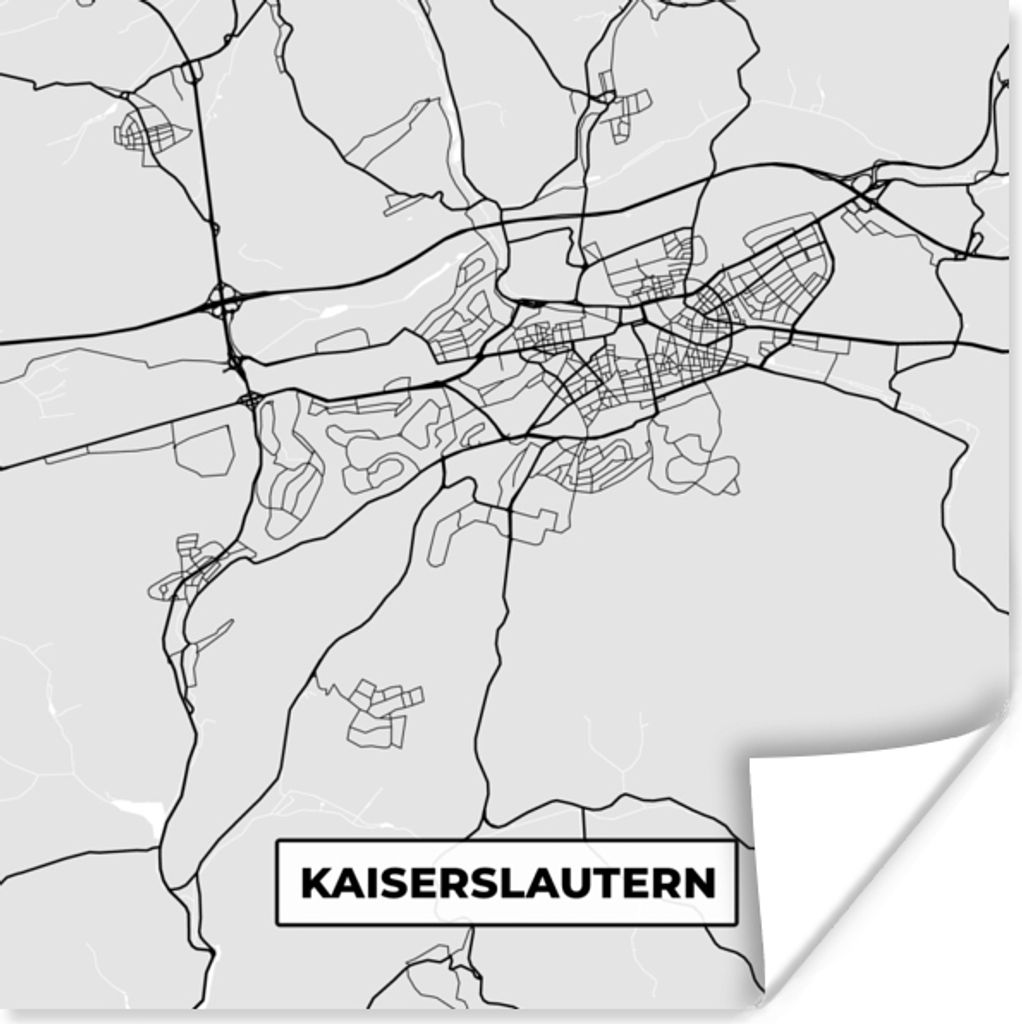 MuchoWow Poster Stadtplan - Deutschland - Karte - Kaiserslautern 30x30 cm - Wandposter - Printing