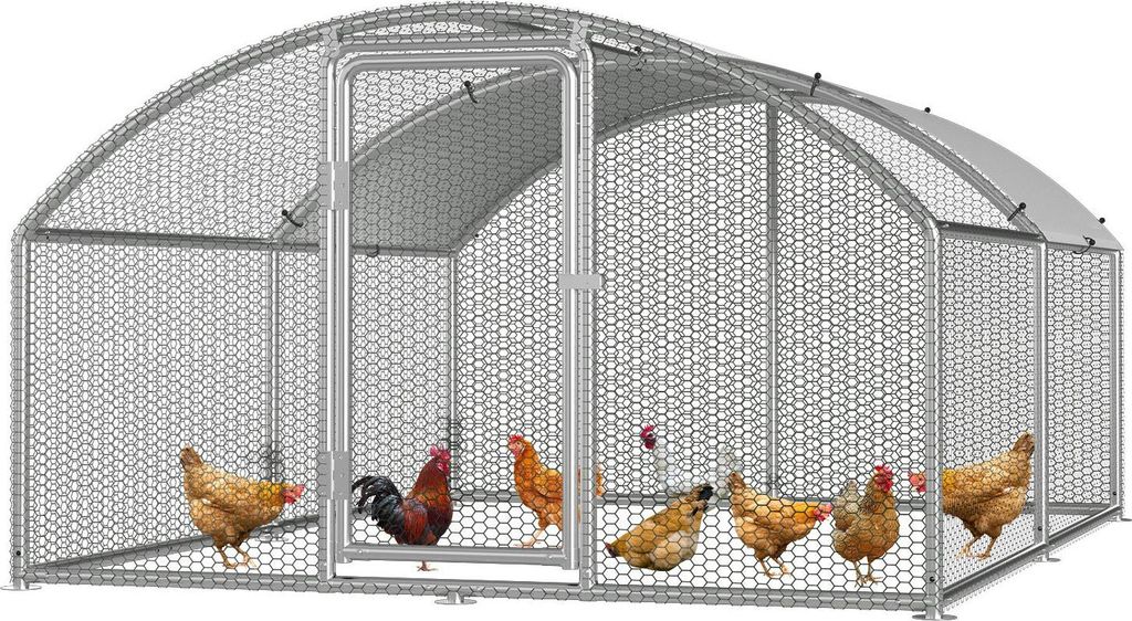 Faziango 3x 4x 2m Hühnerstall Kuppeldach Tiergehege Freilaufgehege Tierlaufstall mit PE-Schattendach, Verzinkter Stahlrahmen, Außenzaun Verwendet...