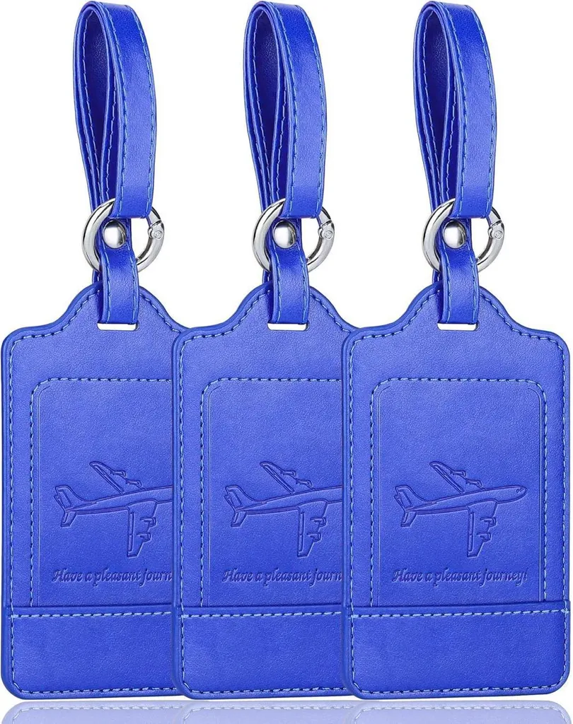 Lot 3 étiquettes valises bleu clair en cuir PU pour voyage en avion