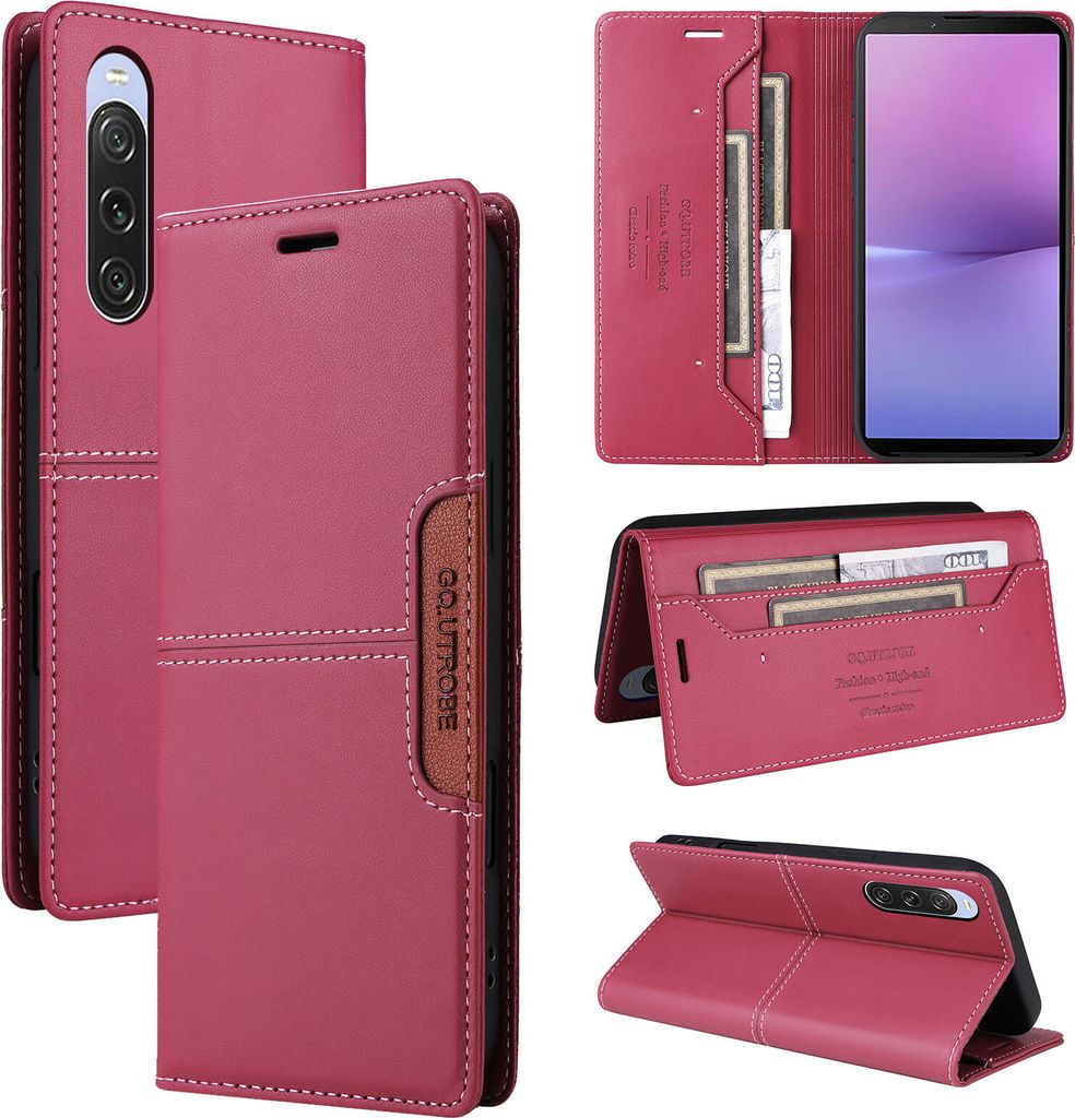 Handyhülle für Sony Xperia 10 V Hülle, Leder Flip Wallet Kartenfach Stand Schutzhülle Rot