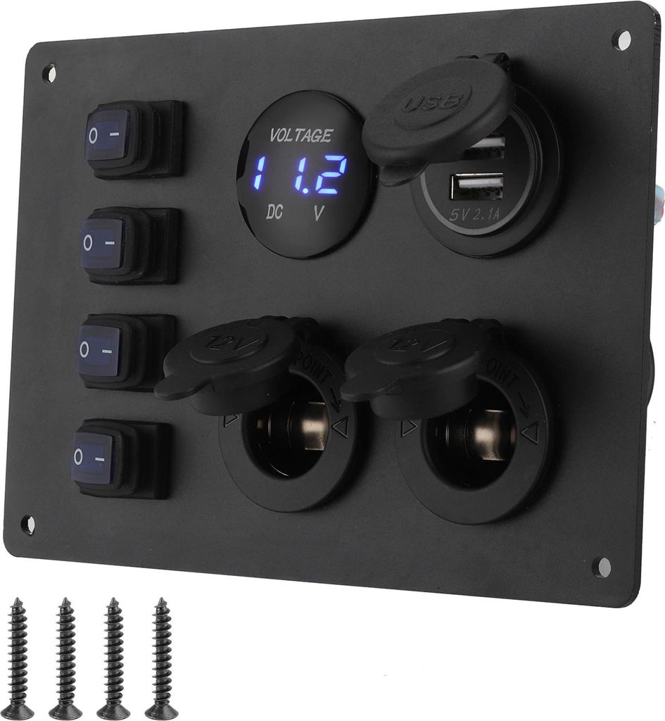 Wasserdicht 4 Banden -Rocker -Schalter Panel Dual USB -Anschlussspannungsanzeige 12V Sockel für Autoboot -Wohnmobile