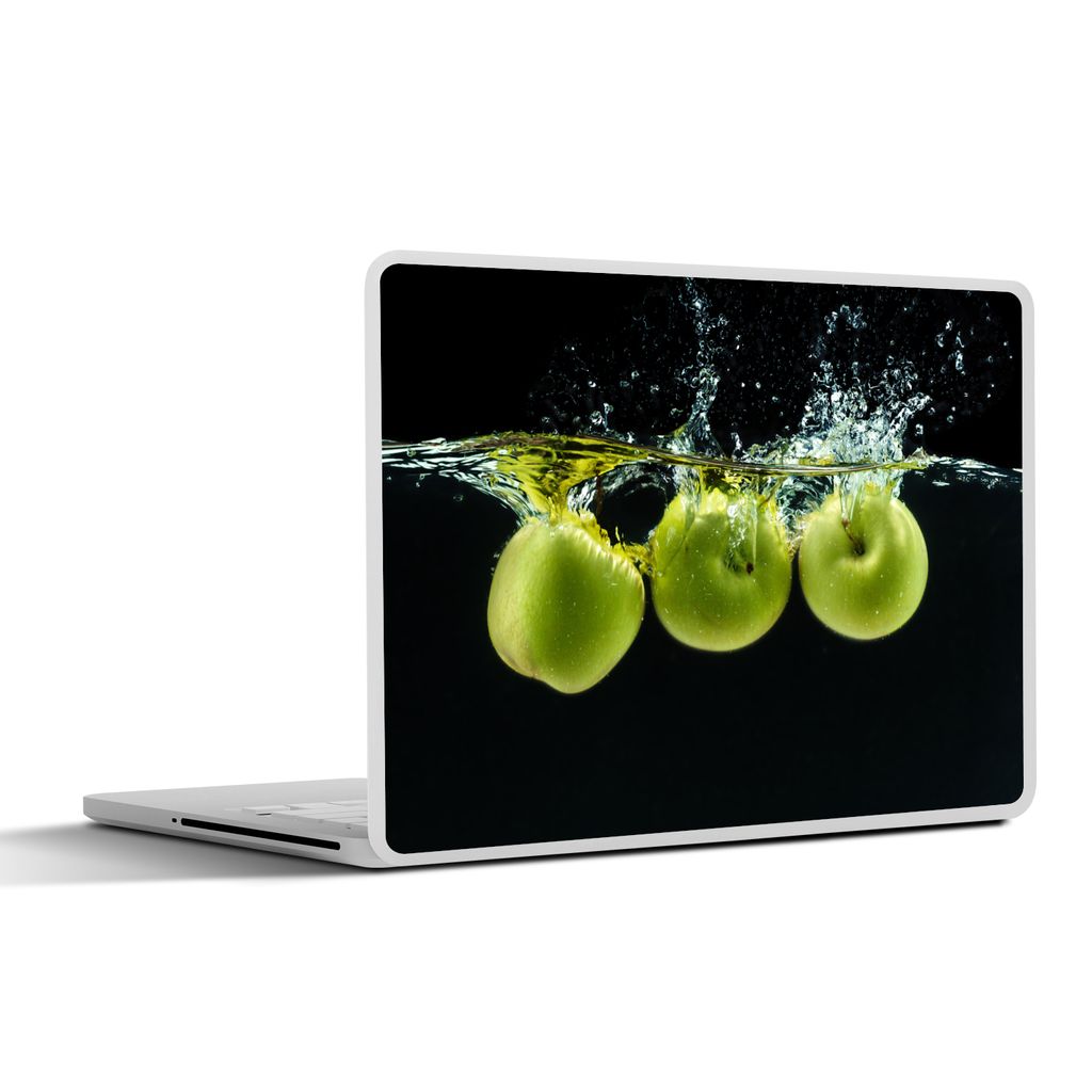 MuchoWow Laptop Aufkleber Sticker Cover Äpfel - Obst - Wasser - Schwarz - Grün 25x18 cm - Laptop-Deko