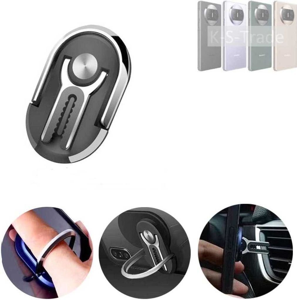 K-S-Trade 3in1 Smartphone-Ring Handy-Ring kompatibel mit Huawei Mate X3 Fingerhalterung Handyring Tischständer Lüftungsgitter-Halterung Tisch