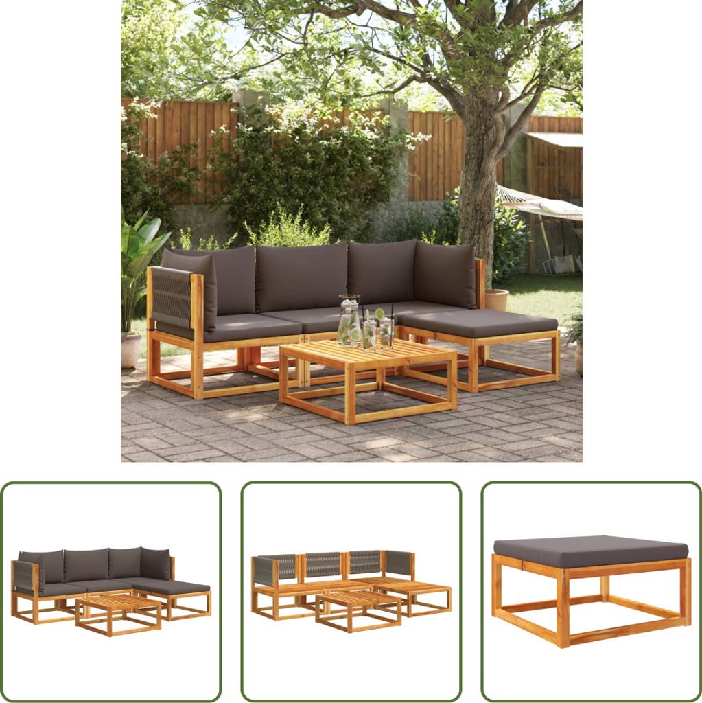 The Living Store 5-tlg. Garten-Sofagarnitur mit Kissen Massivholz Akazie