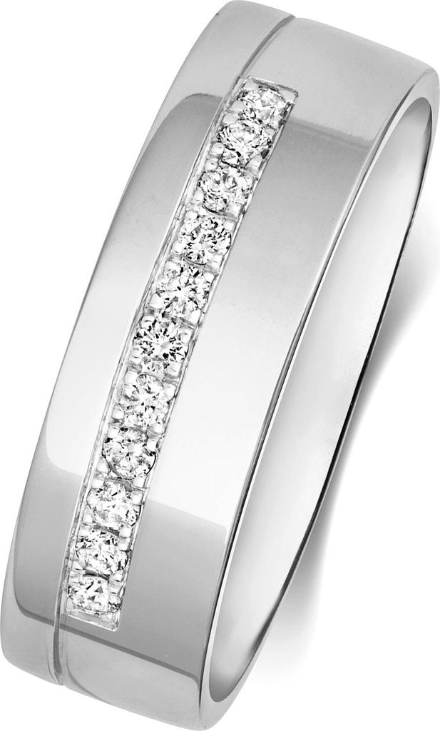 9 Karat (375) Weißgold 6mm Flach Court Form Diamant Trauring/Ehering/Hochzeitsring Brillant-Schliff 0.15 Karat H - PK1, 59 (18.8); TRS368189KWRSR