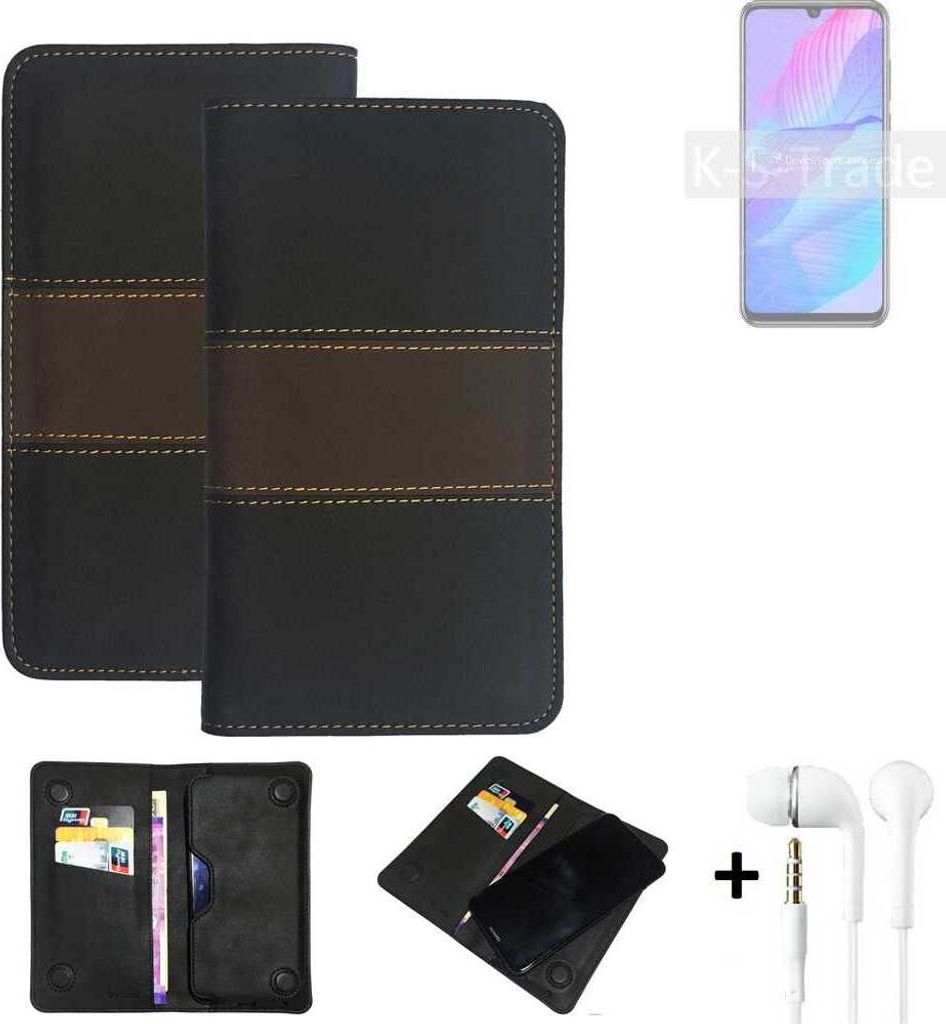 K-S-Trade Handyhülle + Kopfhörer kompatibel mit Huawei P Smart S Schutzhülle Walletcase Bookstyle Tasche Schutz Case Hülle Wallet Cover Kunstleder