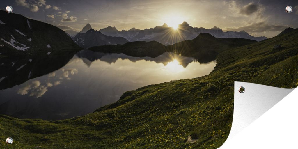 MuchoWow 60x30 cm Outdoor-Poster Gartendeko Sichtschutz Garten Poster für den Garten Schweiz - Alpen - Wasser