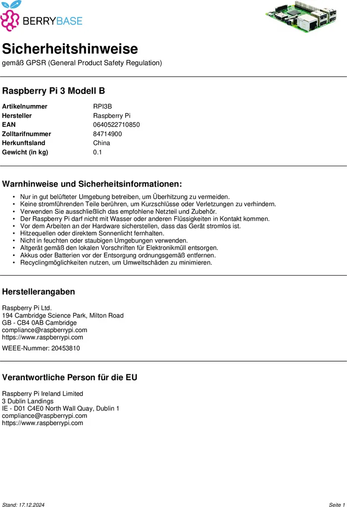 Ordinateur monocarte Raspberry Pi 3 Modèle B 1Go pour projet Linux - 4