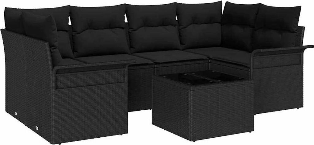 Gartensofa-set mit Kissen 7 pcs Schwarz Poly-Rattan