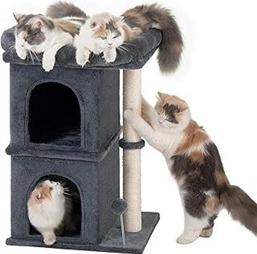 Albero Tiragraffi 61cm per Gatti Grandi Stabile | 2 Cucce Grigio Scuro