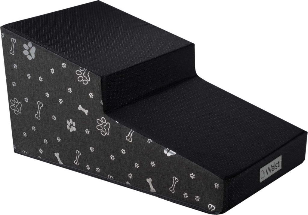 Welsti Treppe für Hunde und Katzen, Höhe 30 cm, 2 schräge Stufen, dunkelgrau mit silbernem Aufdruck, für Tiere bis 15 kg